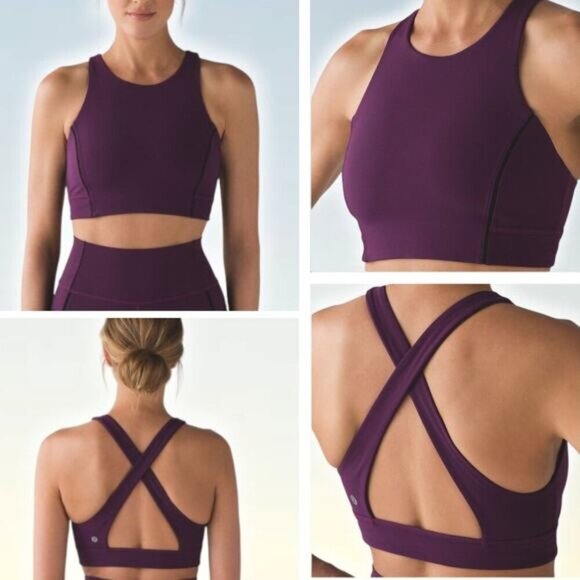 LULULEMON Simply Bare Bra Sz 2 Darkest Magenta / Black - Picture 1 of 5